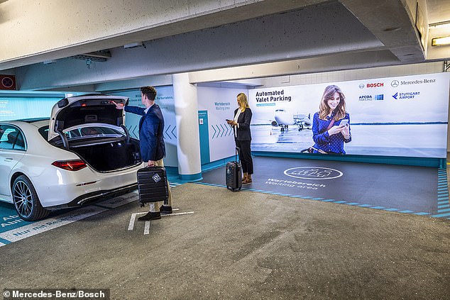 the airport where cars can park themselves! expensive mercedes models can now self-drive to pre-booked spaces in stuttgart airport