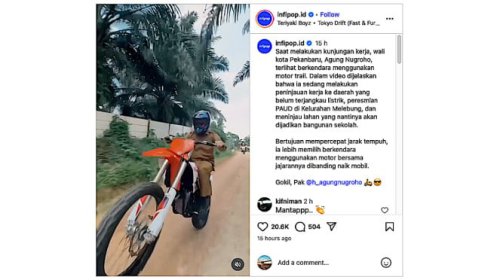 Wali Kota Pekanbaru Pamer Skill saat Kunjungan Kerja Naik Motor Trail