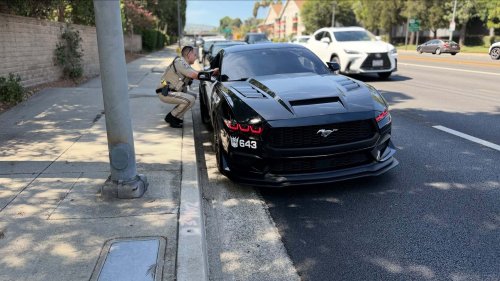 Fake Transformers Mustang Cop Car Ticketed By Real Camaro Cop Car
