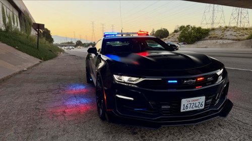 Fake Transformers Mustang Cop Car Ticketed By Real Camaro Cop Car