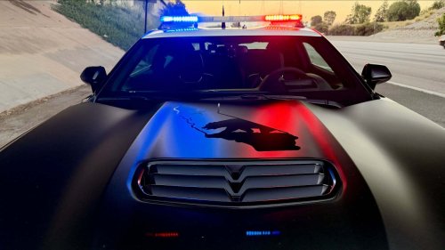 Fake Transformers Mustang Cop Car Ticketed By Real Camaro Cop Car
