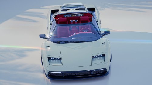 Wild Roofless Diablo Restomod Has A Gated Manual, Even If Its Renders Can’t Count Its Own Gears