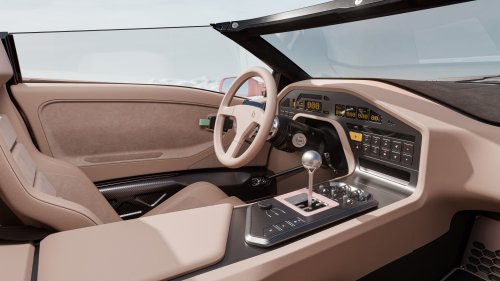 Wild Roofless Diablo Restomod Has A Gated Manual, Even If Its Renders Can’t Count Its Own Gears