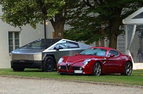 The Beauty And The Stainless Beast: Alfa Romeo 8C Hangs Out With Tesla Cybertruck