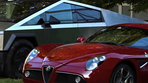 The Beauty And The Stainless Beast: Alfa Romeo 8C Hangs Out With Tesla Cybertruck