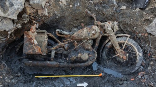 This Well-Preserved German Military Motorcycle Was One Of Many Relics Buried In WWII Waste Pit Uncovered By A Drying Danube