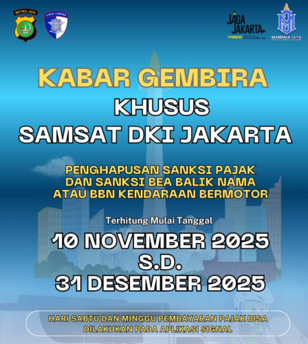 Kado Akhir Tahun Warga Ibu Kota, DKI Jakarta Adakan Program Pemutihan Pajak Kendaraan