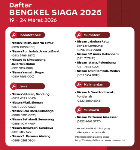 Nissan, Bebas Khawatir Saat Mudik, Nissan Hadirkan 16 Bengkel Siaga dan Layanan ERA di 8 Kota Besar