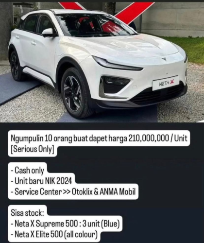 Terbatas! Neta X Supreme Dijual Seharga LCGC, Banting Harga Hingga 50%