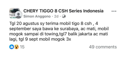 Kronologi Keluhan Pemilik Chery Tiggo 8 CSH dan Respon Chery Indonesia