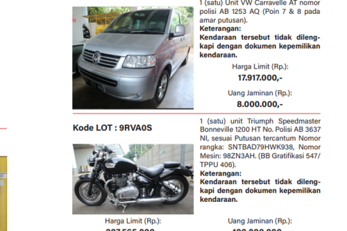 KPK Lelang 5 Kendaraan Rampasan Kasus Korupsi, Harga Limit mulai Rp 7 Jutaan