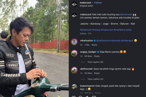 Momen Ariel Noah Dorong Vespa Klasik, Diduga Kehabisan Bensin
