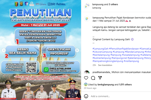 Ada Pemutihan Pajak Kendaraan di Lampung, Ini Syarat dan Ketentuannya