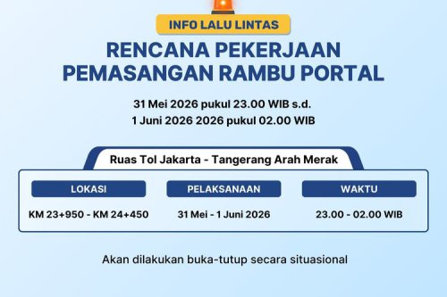Ada Pengaturan Lalu Lintas di Tol Jakarta-Tangerang, Cek Jadwalnya