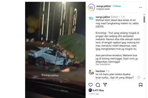 Hyundai, Hyundai Ioniq 5, Hyundai Ioniq, Hyundai Ioniq 5 N Tabrak Truk Mogok di Tol Cengkareng, Tiga Orang Tewas