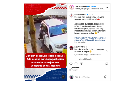 Hati-hati, Modus Senggol Spion dan Rampas Barang Berharga Pengemudi