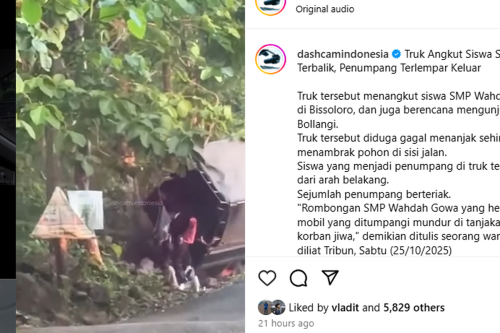 Viral Truk Terguling Angkut Rombongan Pelajar yang Mau Kemah