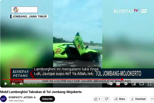 Lamborghini Revuelto Tabrak Suzuki S-Presso di Tol Jombang