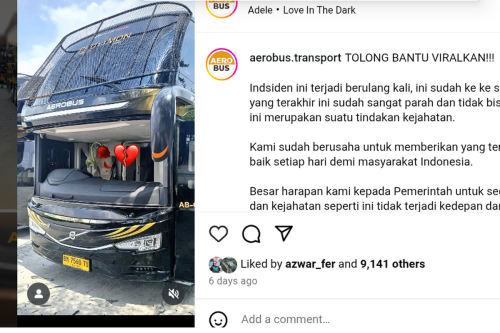 Bus PO Aerobus Jadi Korban Lempar Batu di Jalur Sumatera