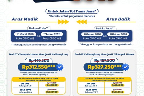 Berlaku Mulai 15 Maret, Ini Rincian Diskon Tarif Tol Lebaran 2026