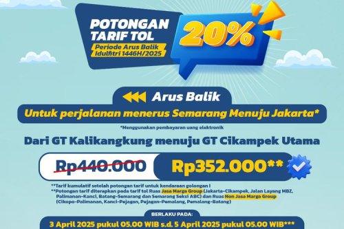 Rincian Lengkap Diskon Tarif Tol Mudik Lebaran 2025, Berlaku Mulai Hari Ini