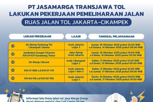 Ada Pemeliharaan Jalan di Tol Jakarta-Cikampek, Cek Titiknya