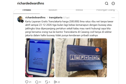 Kartu Layanan Gratis Dijual Rp 500.000 di Medsos, Ini Respon Transjakarta