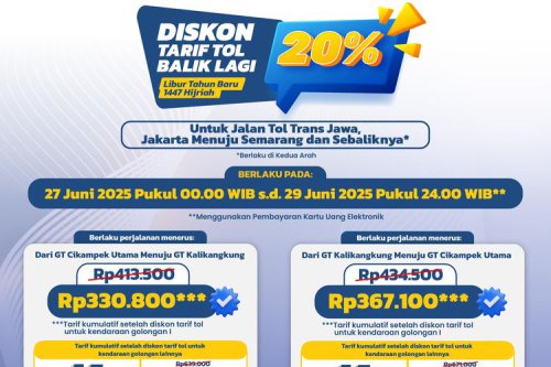 Diskon Tarif Tol Juga Berlaku di Jagorawi dan Dalam Kota Jakarta
