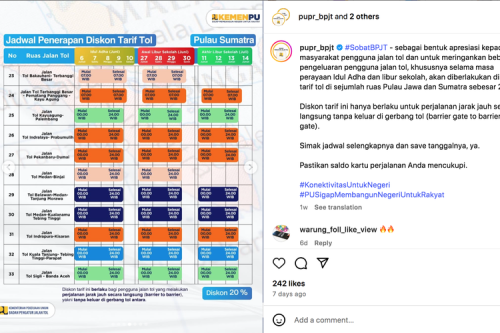 Daftar Ruas Tol Trans Sumatera yang Dapat Diskon 20 Persen Bulan Ini