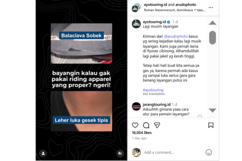 Benang Layangan di Flyover Cakung Mengancam Leher Pengendara Motor