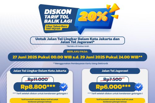 Diskon Tarif Tol Juga Berlaku di Jagorawi dan Dalam Kota Jakarta