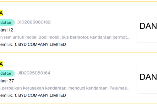 BYD, Kalah Sengketa Merek Denza, BYD Daftarkan Nama Danza di Indonesia