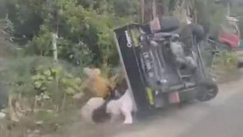 Viral Pikap Terbalik saat Angkut Rombongan Emak-emak, Belok Bukan Ngerem Malah Tambah Gas