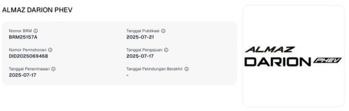 Wuling, Ada Versi Listrik dan Hybrid, Wuling Daftarkan Nama Almaz Darion di RI