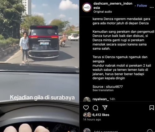 Viral Pengguna Denza Sengaja Mundur Tabrakkan Mobil di Belakang