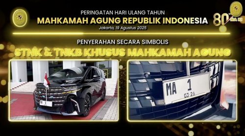 Tak Lagi Pakai RI 8, Begini Tampilan Pelat Nomor Khusus Mahkamah Agung