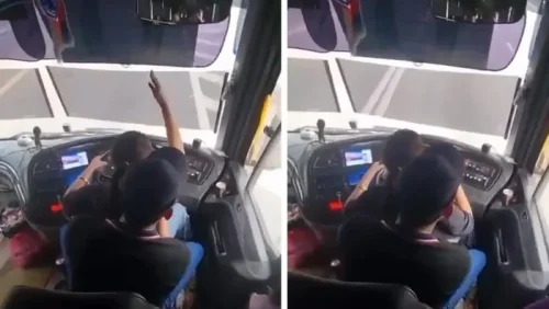 Viral Sopir Bus Nyetir sambil Pangku Wanita