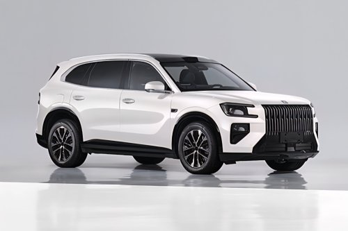 Zeekr, PHEV, Sporty Zeekr 8X PHEV version exposed with electric rear spoiler and full-black exterior