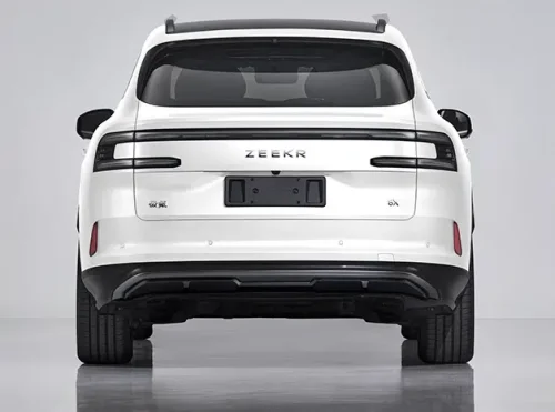 Zeekr, PHEV, Sporty Zeekr 8X PHEV version exposed with electric rear spoiler and full-black exterior
