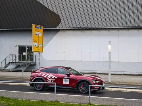 Xiaomi YU7 GT appears at Nürburgring undisguised with red paint, GT decals, aggressive aero