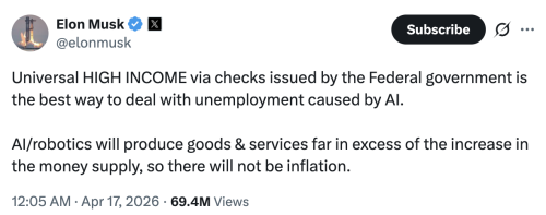 Elon Musk’s Extremely Confusing Comments On “Universal HIGH INCOME”