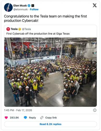 Tesla's first Cybercab rolls off the line in Texas ahead of schedule