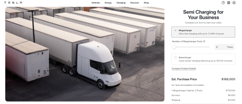 Tesla launches Basecharger for Semi, reveals $188,000 Megacharger