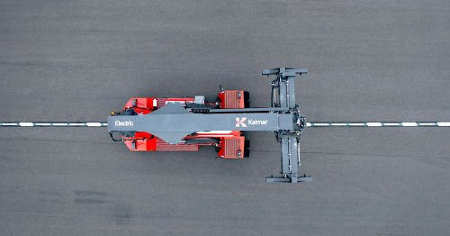 Super-sized slot cars: these Kalmar trucks NEVER need plugged in