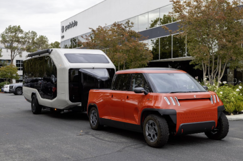 MINI, Pebble Flow electric RV towed by TELO's MINI-sized electric truck