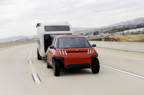 MINI, Pebble Flow electric RV towed by TELO's MINI-sized electric truck