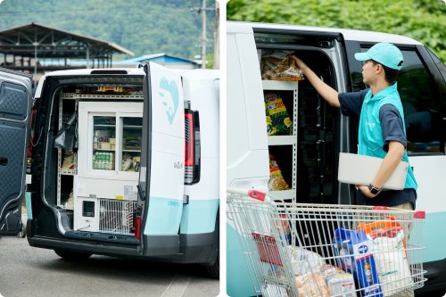 Kia's EV van becomes a mobile grocery store for free food delivery