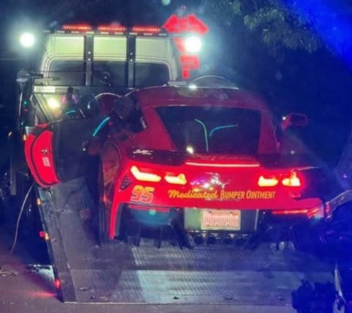 ‘Lightning McQueen’ C7 Corvette Towed Away After Doing Burnout at Car Meet: Cops