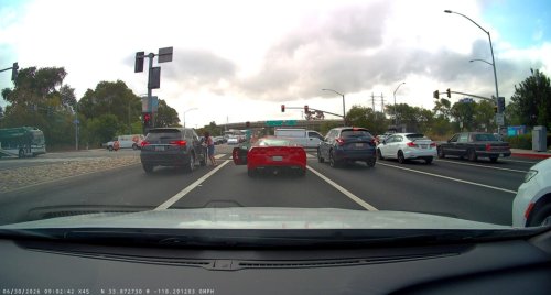 C6 Corvette Driver Appears to Slash Other Driver's Tire at Red Light, Then Speed Off