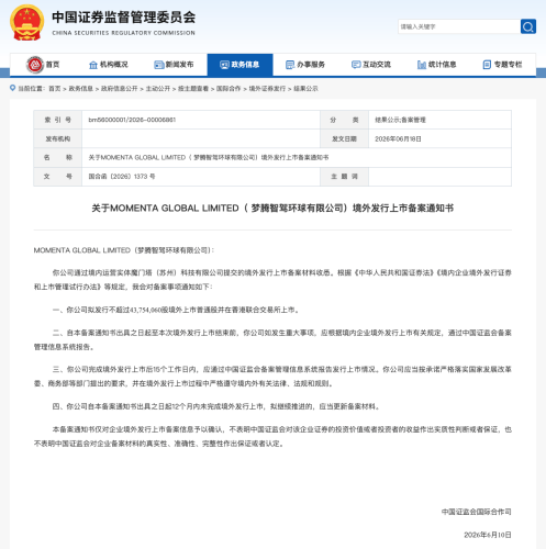 Momenta Files for Hong Kong IPO After China Regulator Filing Approval
